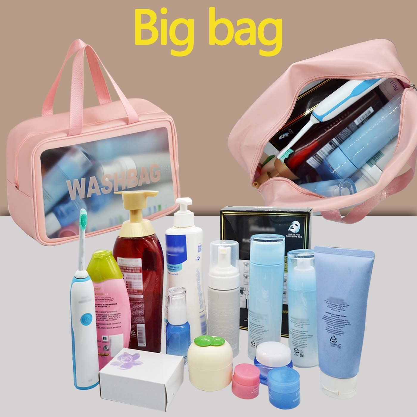 Waterproof PVC Clear Toiletry Bag for Women & Men - Travel Makeup Cosmetic Organizer with Zipper, Portable Carry Pouch (Set of 2 Pink Bags) - Perfect for Gym, Travel, and Daily Essentials Storage