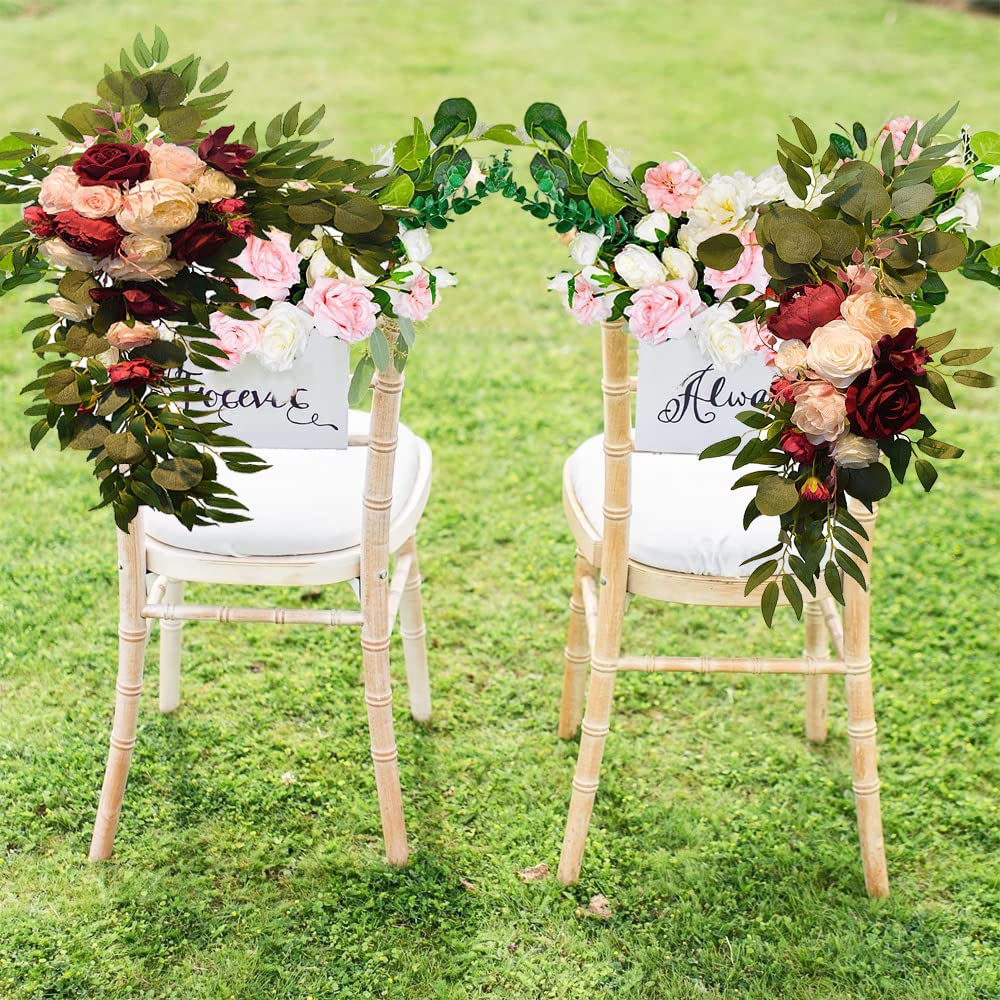 2 Pack Artificial Rose and Peony Flower Swag - Wedding Arch Floral Decor with Green Leaves, Perfect for Wedding Arches, Walls, and Table Centerpieces - Elegant Home and Event Decoration
