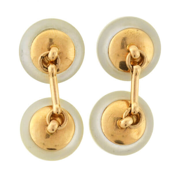 Victorian Style 14K Gold Mother of Pearl & Diamond Cufflinks for Men - Elegant Dress Shirt Accessories for Weddings, Business Meetings & Formal Events