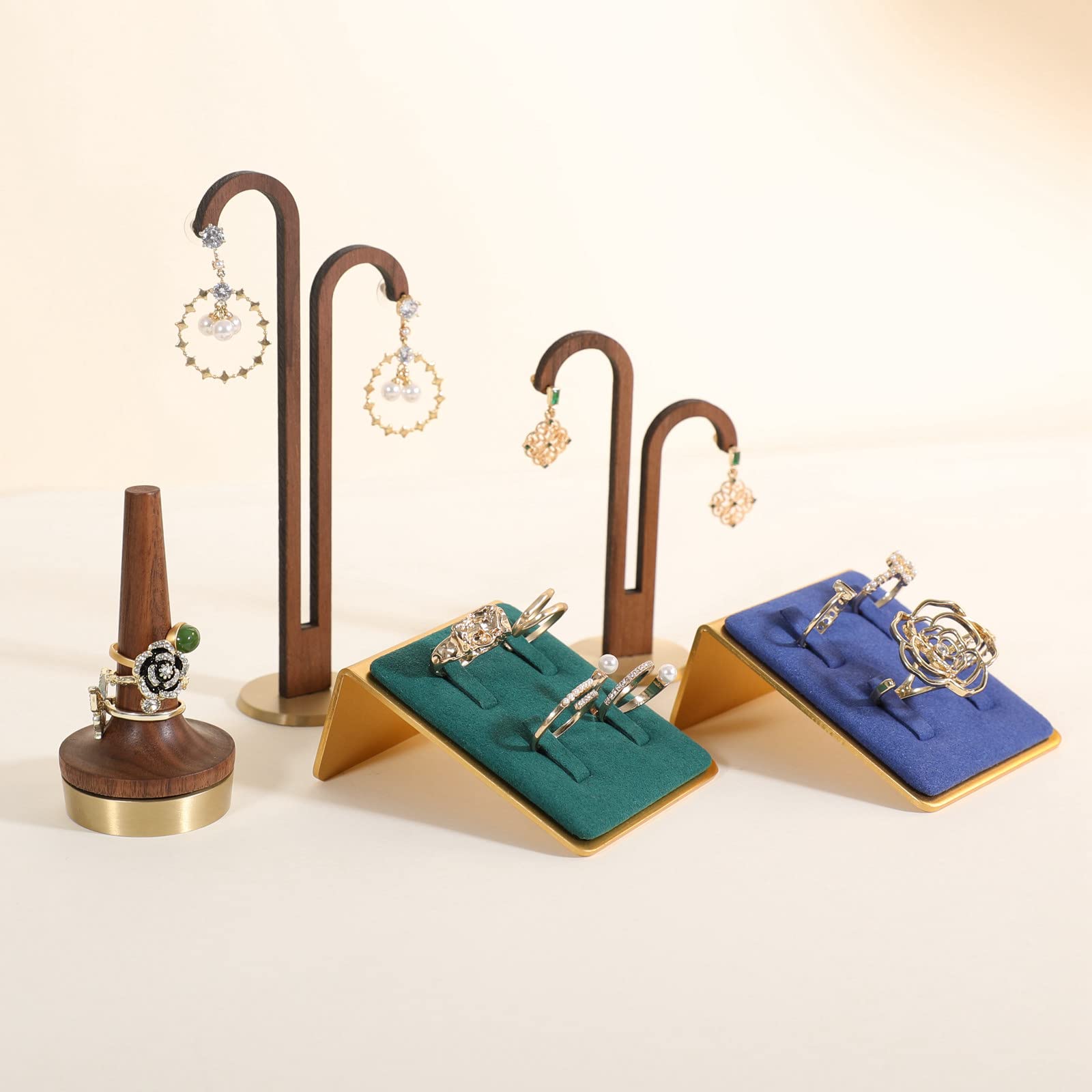 Green Velvet Ring Holder Display Stand - Elegant Jewelry Organizer for Rings, Earrings & Small Accessories | Perfect for Home, Wedding, Jewelry Store & Gift