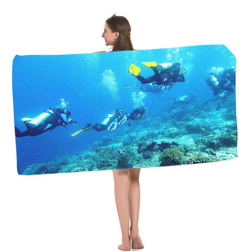 HOSNYE Deep Sea Diver Beach Towel - Scuba Divers Underwater Ocean Design, Ultra Soft & Highly Absorbent Bath Towel for Swimming, Beach, Gym, Bathroom - Perfect for Pool Parties, Summer Vacations & Water Sports
