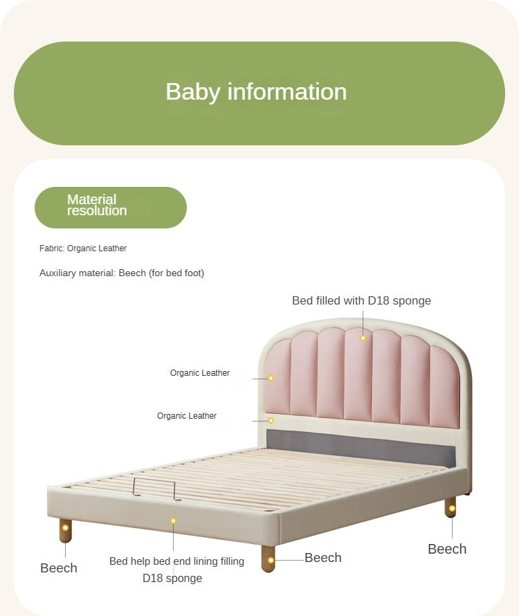 Organic Leather Kids Cream-Colored Soft Bed - Cozy & Stylish Nursery Essential for Toddlers & Infants | Perfect for Bedrooms, Daycare & Playrooms