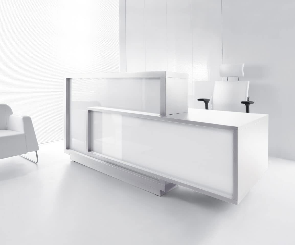 ADA Compliant Reception Desk - Right Facing White Counter for Office Lobby | Wheelchair Accessible Front Desk for Hotels, Clinics & Corporate Spaces