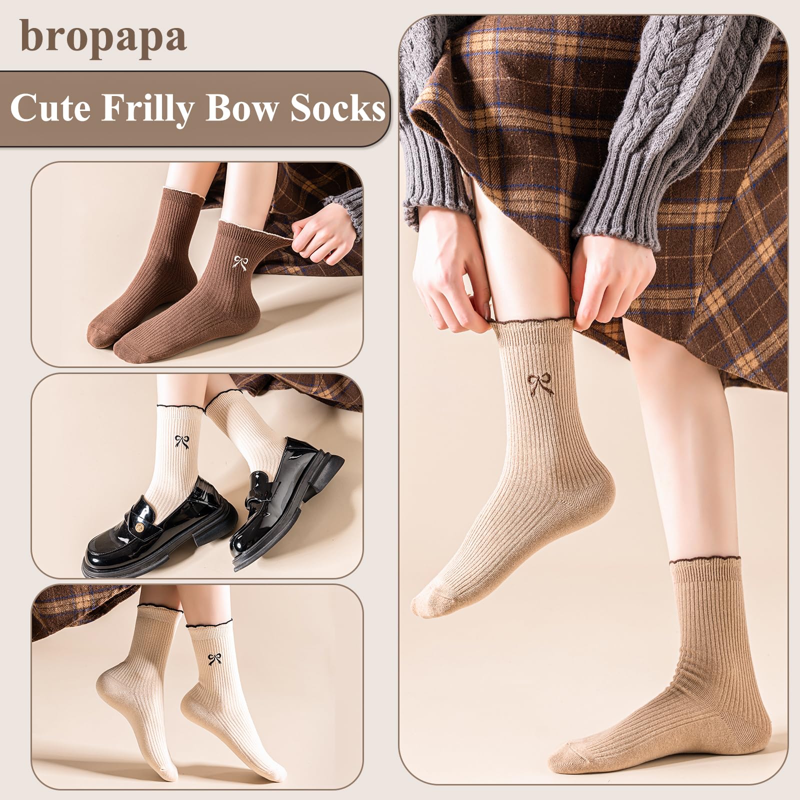 Women's Fashion Crew Socks 5-Pack - Cotton Ankle Socks with Ruffle Trim & Cute Embroidery - Casual Dress Socks for Work, Daily Wear & Outfits