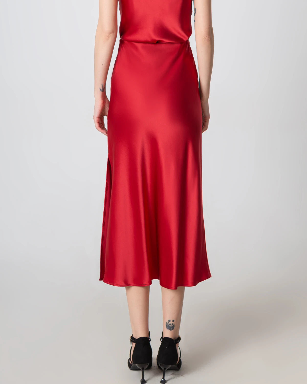 Luxury Round Neck Silk Camisole & Midi Skirt Set - Women's Elegant Satin Pajama Loungewear for Home, Sleep & Special Occasions