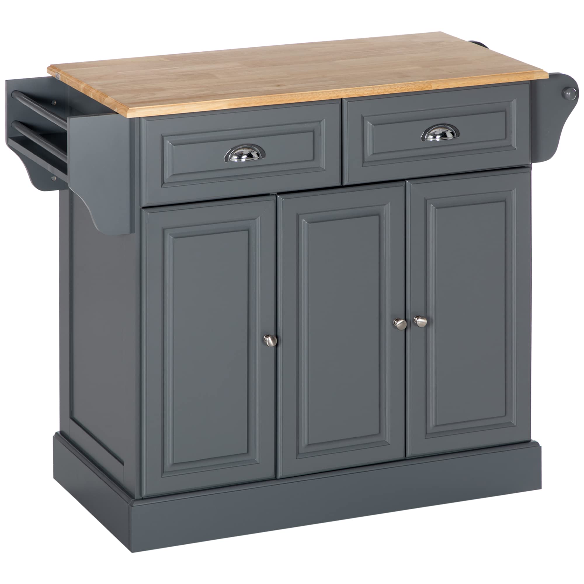 HOMCOM 3-Tier Rolling Kitchen Island with Drawers, Wood Countertop & Spice Rack - Mobile Storage Cabinet for Small Spaces, Dark Gray - Perfect for Apartments, Dorms & Compact Kitchens