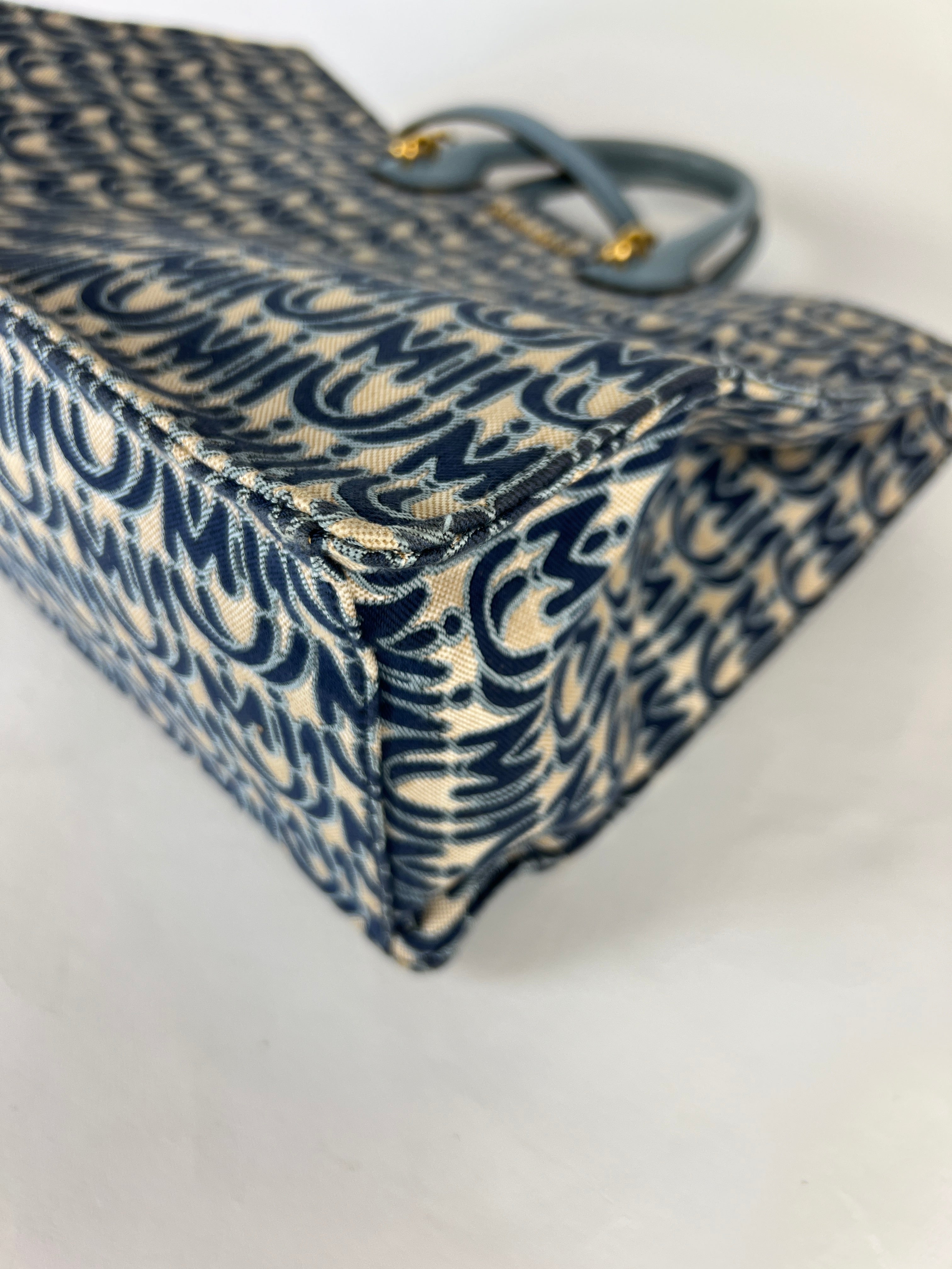 Miu Miu Blue Canvas Tote Bag - Stylish & Spacious Designer Handbag for Women | Perfect for Work, Travel & Everyday Use