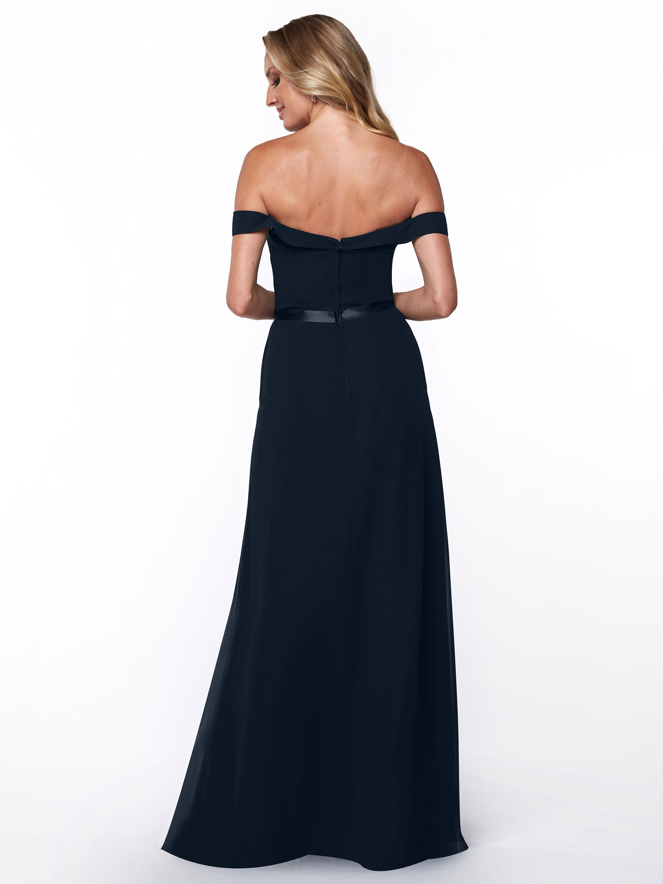 Elegant 80145 Off-The-Shoulder Chiffon A-Line Bridesmaid Dress with Sash - Perfect for Weddings, Formal Events & Special Occasions