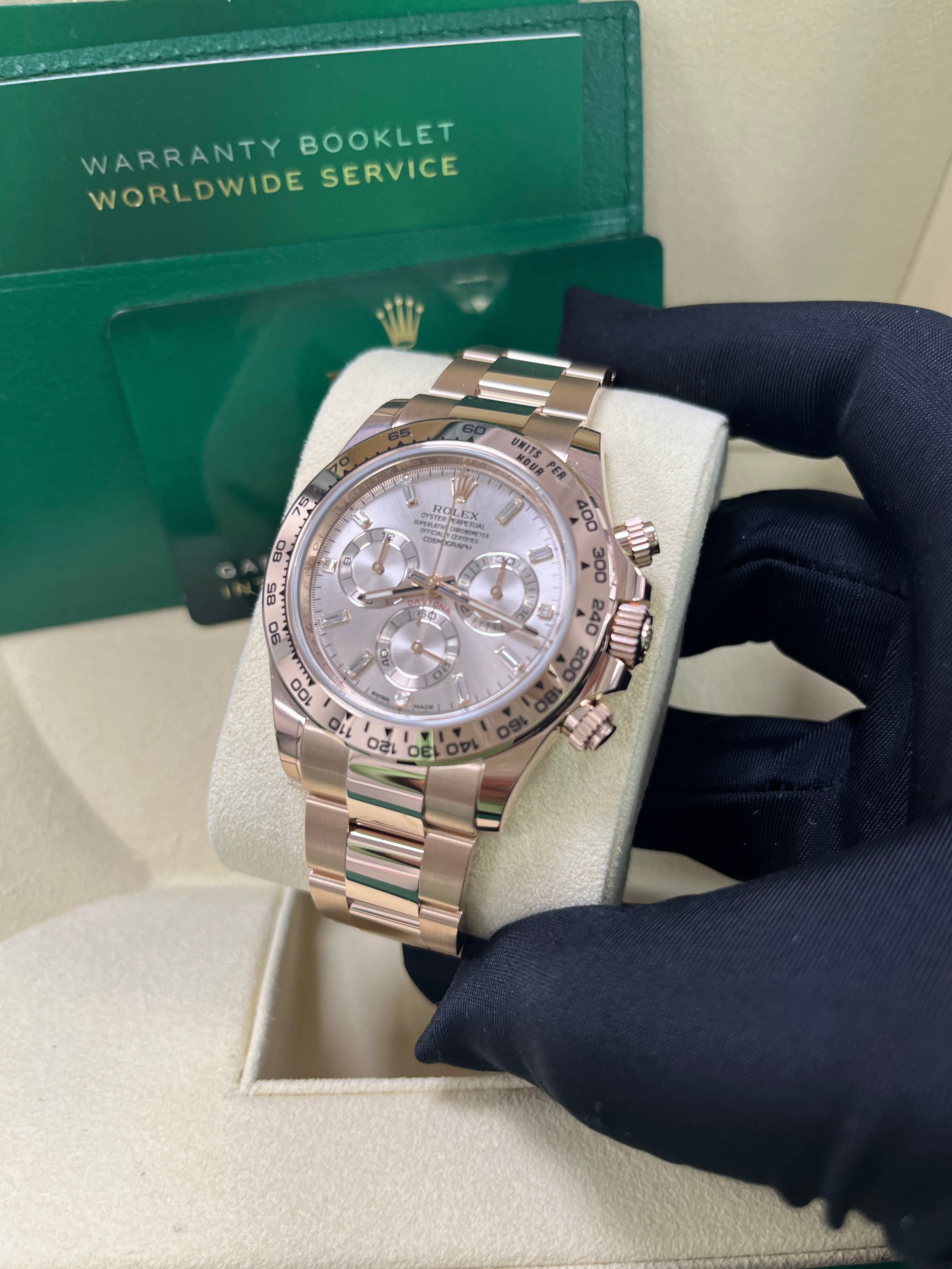 Rolex Daytona 116505 40mm Everose Gold Rose Diamond Baguette Watch with Oyster Bracelet - Luxury Men's Timepiece for Business, Gala & Special Occasions
