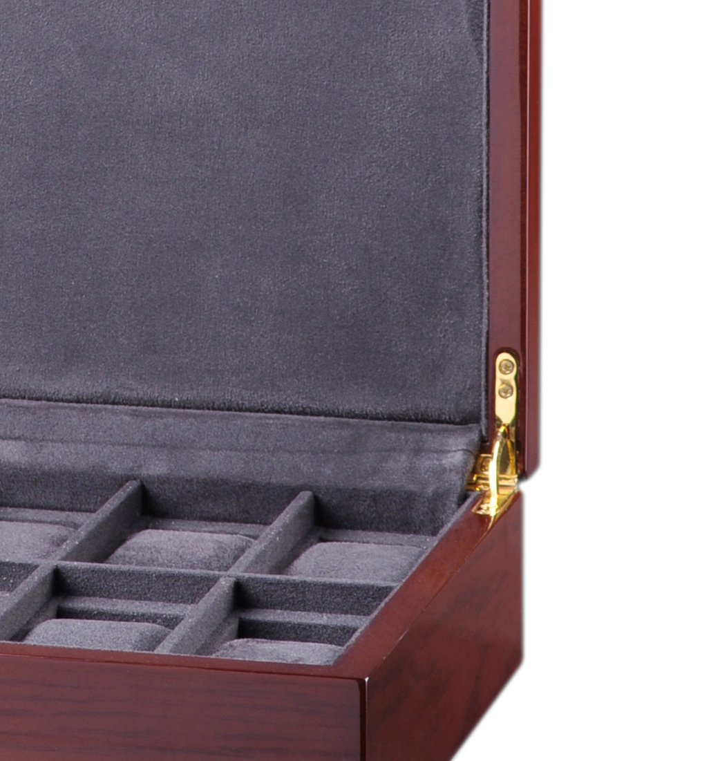 Premium Mahogany Wood Watch Box - Holds 12 Watches with Soft Microfiber & Charcoal Suede Interior | Luxury Watch Organizer for Men & Women | Perfect for Travel, Home Display & Watch Collection Storage