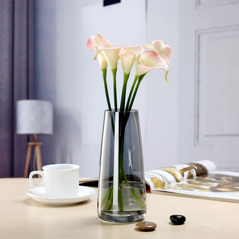Tall Clear Glass Vase - Elegant Amber & Gray Flower Vase for Home & Office Decor - Perfect Floral Planter for Centerpieces, Wedding Decor & Modern Interior Design