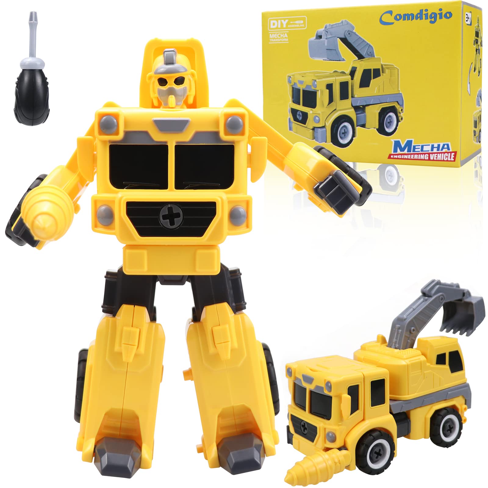 STEM Educational Transform Robot Excavator Construction Toy Kit with Screwdriver - Take Apart Action Robot Building Toys for Kids Ages 3+ | Perfect for STEM Learning, Pretend Play & Developmental Skills
