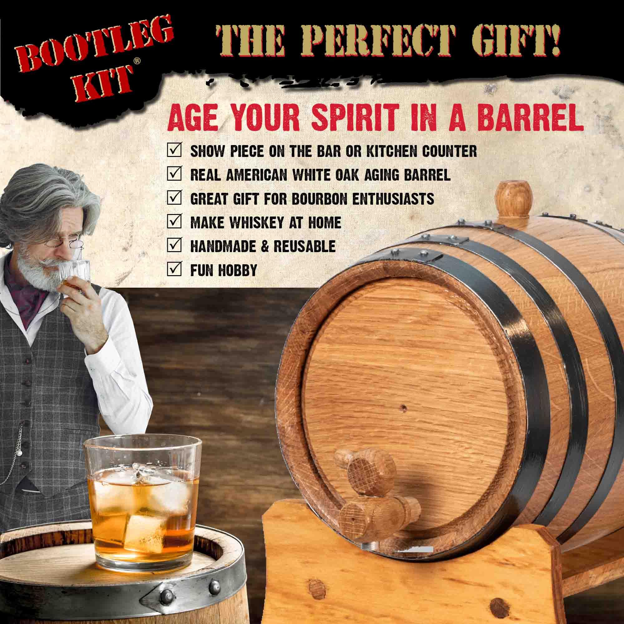 1 Gallon Kentucky Bourbon Whiskey Making Kit (5 Liter) - Mini Oak Aging Barrel with Wood Stand, Spigot & Flavoring Essence - Complete Cocktail & Liquor Aging Set - Perfect for Home Bar, Whiskey Gifts & DIY Spirit Maturation