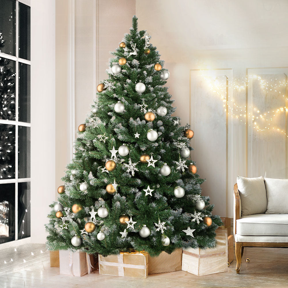 2.4M Snowy Green Christmas Tree with 1400 Tips - Premium Xmas Decorations for Home, Office & Holiday Parties