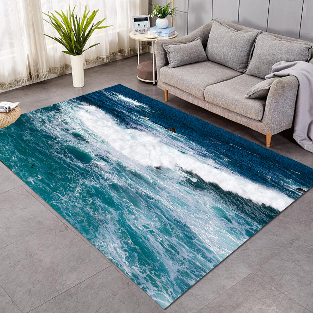 Ocean Area Rug - Soft Non-Slip Blue Wave Design Living Room Carpet - Perfect for Beach House Decor, Bedroom Floor Mat & Coastal Style Home