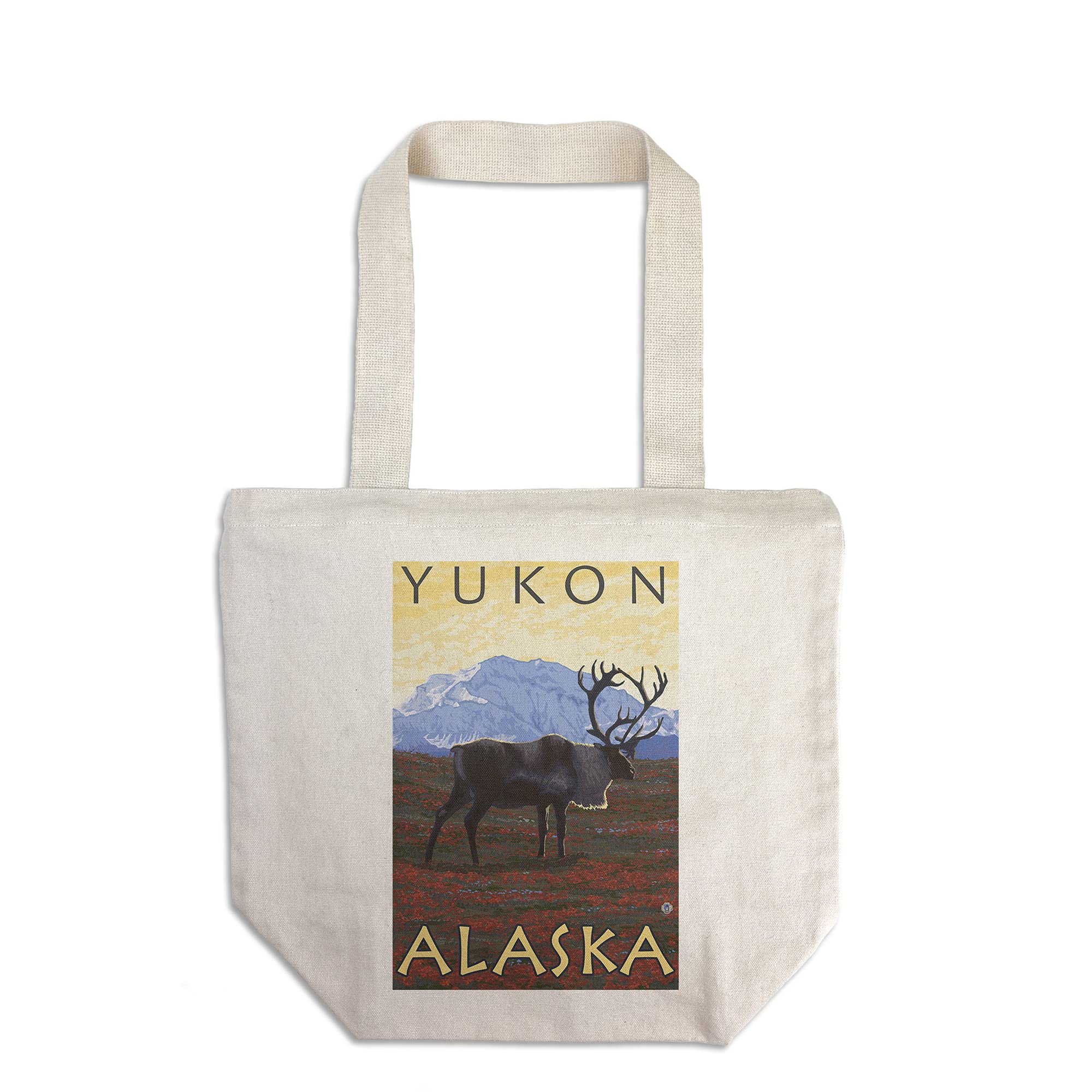 Lantern Press Caribou Scene Yukon Alaska - 100% Cotton Canvas Reusable Tote Bag for Shopping, Beach & Groceries