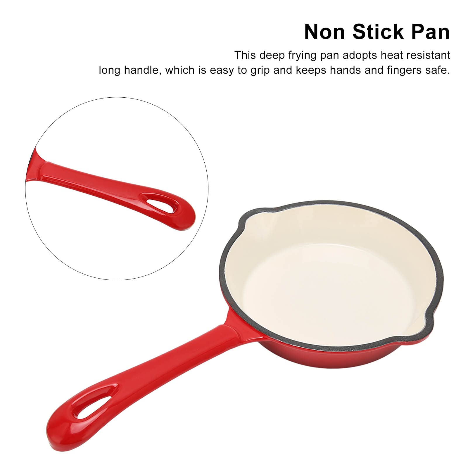 **Enameled Cast Iron Wok Pan - Double Non-Stick Coating, Pour Spout & Long Handle - Durable & Scratch-Resistant for Home Restaurant & Stir-Fry Cooking**