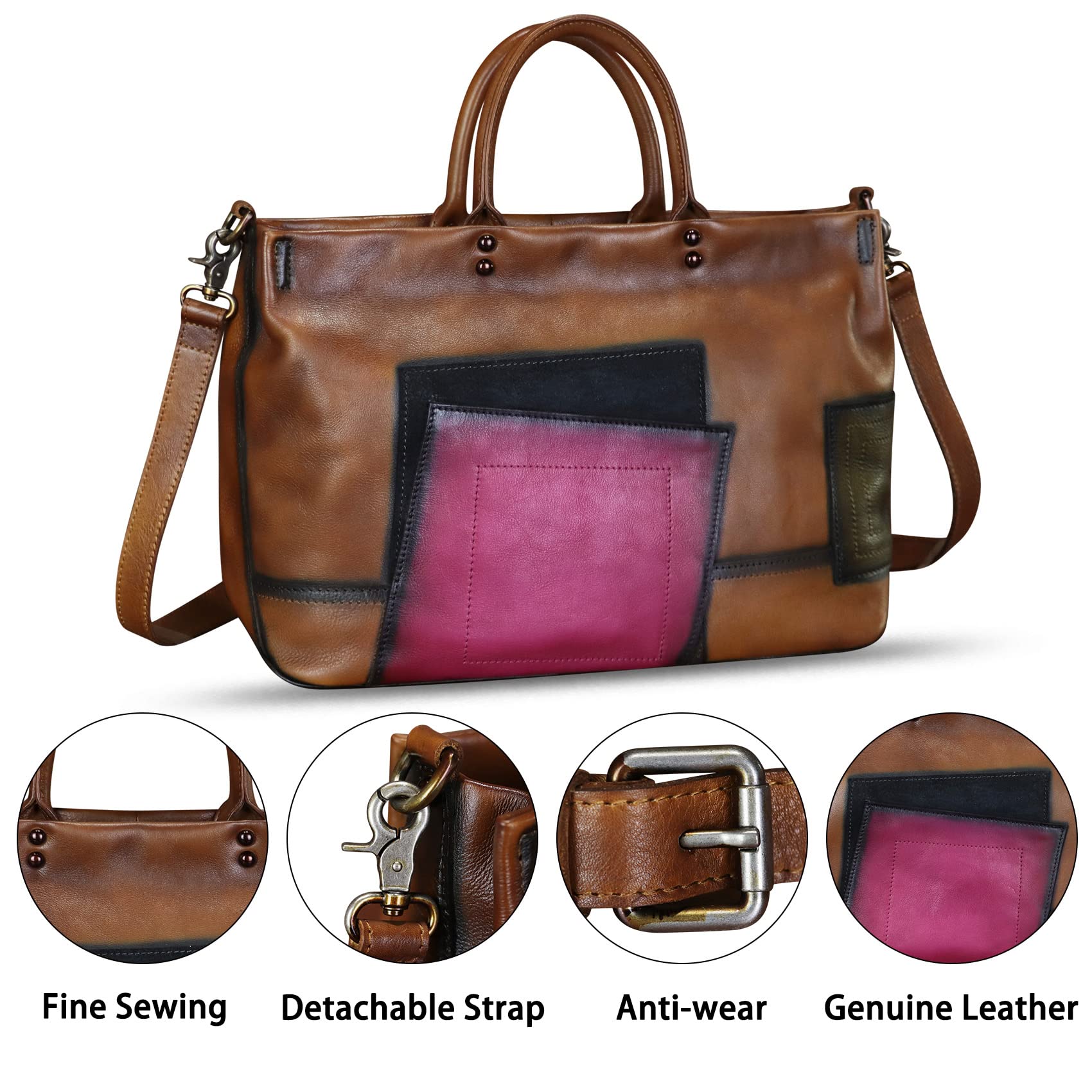 Genuine Leather Satchel for Women - Premium Handmade Work Tote Bag with Top Handle & Crossbody Strap - Perfect for Office, Travel & Everyday Use