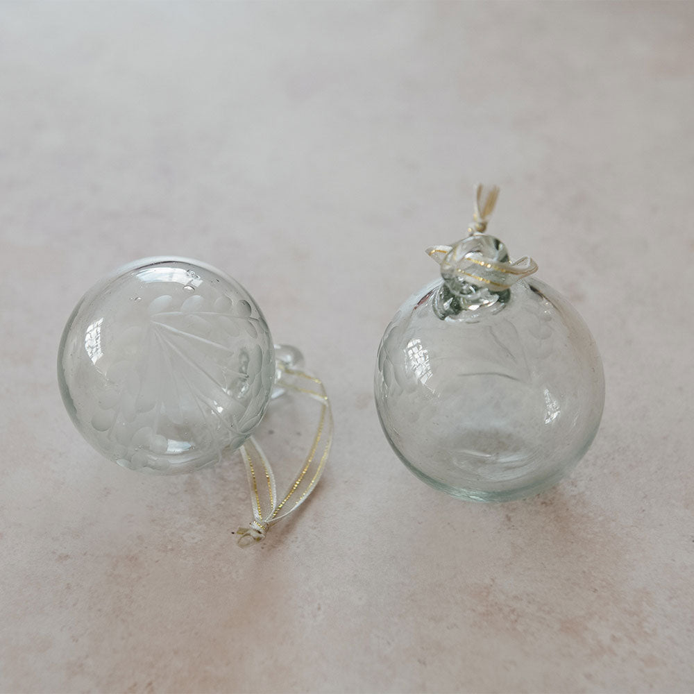 Handmade Blown Glass Christmas Ornament with Etched Design - Small Holiday Decoration for Tree, Gift, and Home Decor