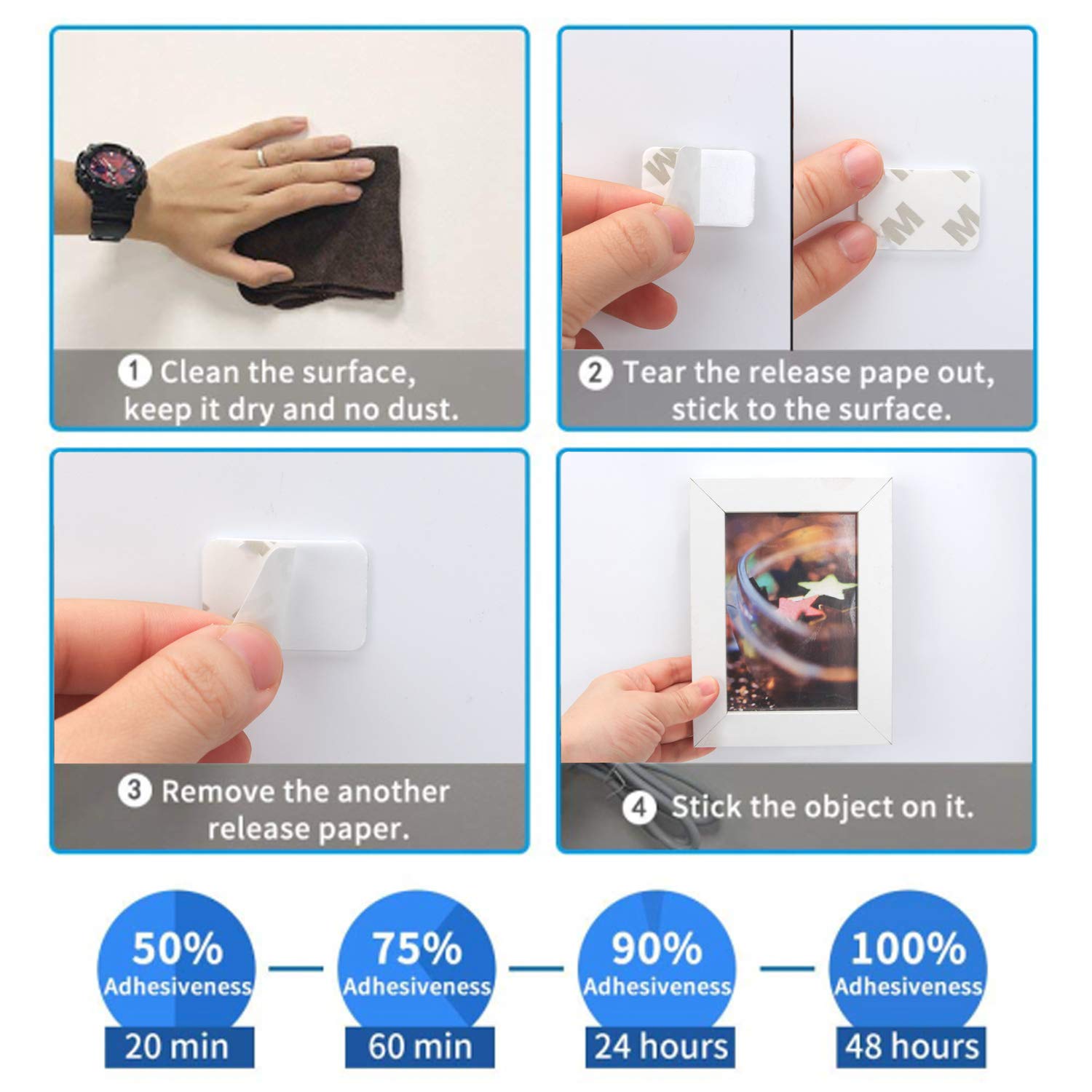 100 PCS Double-Sided Foam Tape Kit - Heavy Duty Mounting Adhesive Dots, High Bond Acrylic Glue for Wall, Mirror, Balloon, Leather & Rubber - Strong Adhesive Pads for Home & Office Use