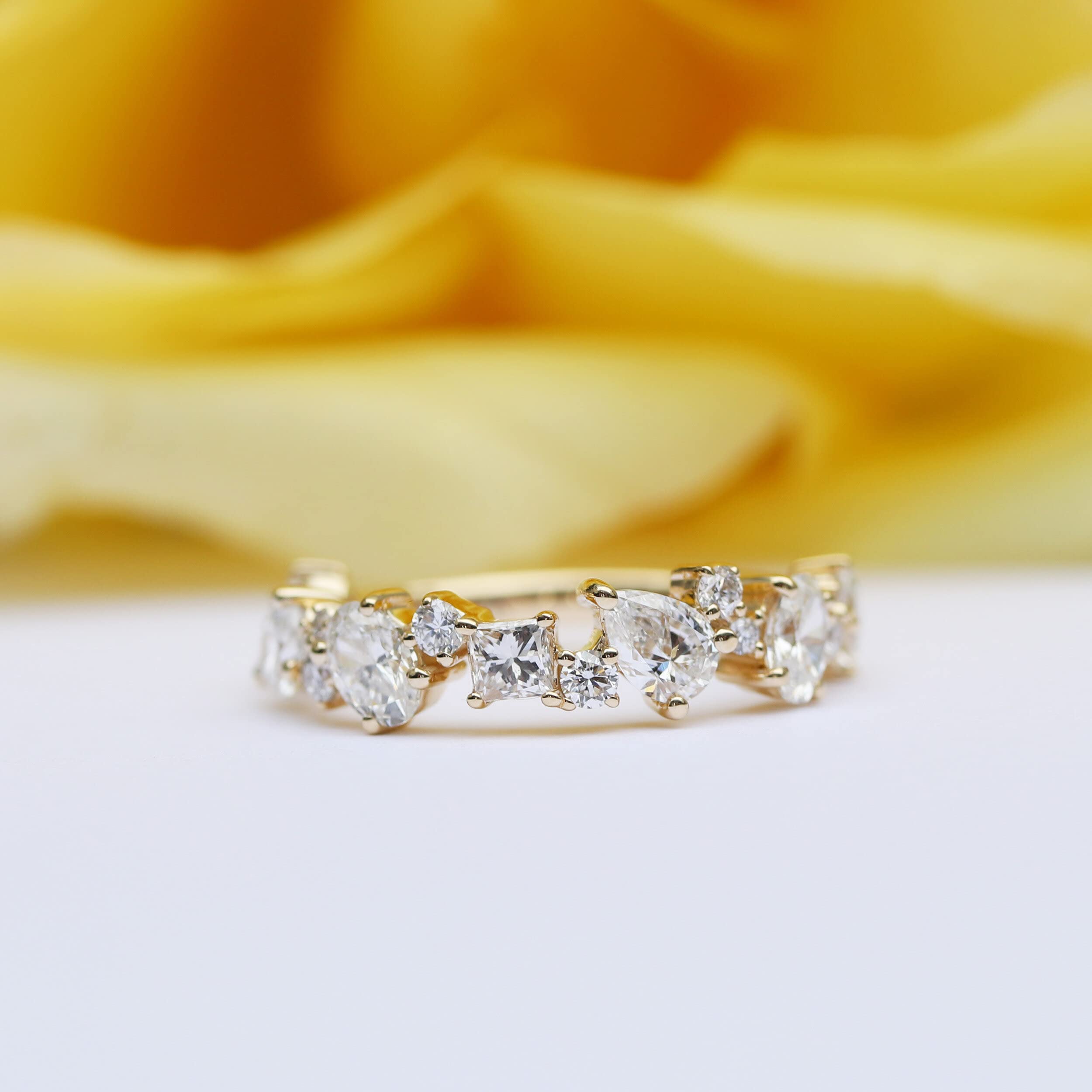 1.50Ct Multi-Shape Moissanite Eternity Ring for Women - 14k White Gold Wedding, Anniversary & Promise Ring - Claw Set Classic Design - Perfect for Bridal, Engagement & Special Occasions