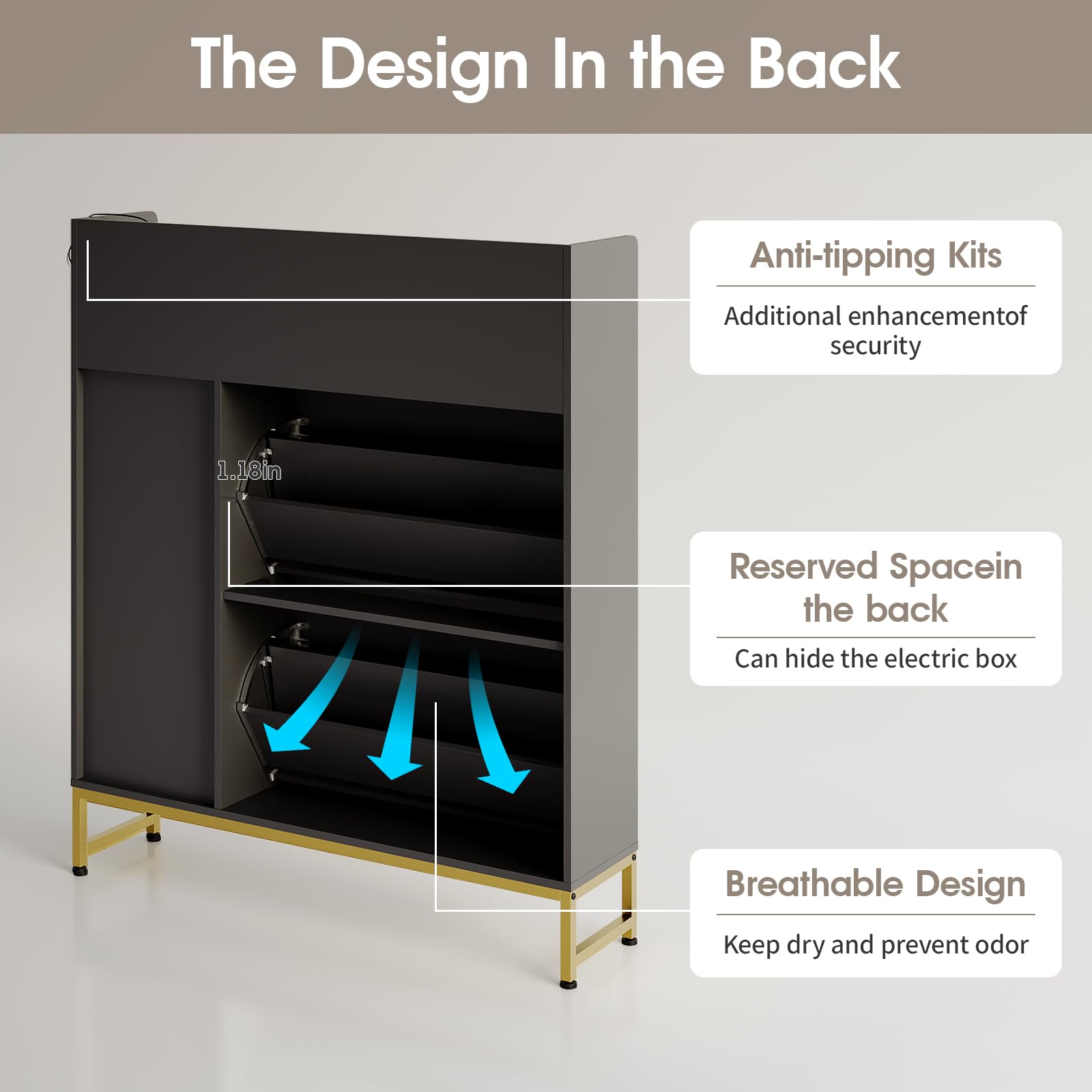 Freestanding Shoe Storage Organizer with 2 Flip Drawers, Side Cabinet, LED Light & USB Charging Station - Adjustable Shelf, Metal Legs - Perfect for Entryway, Hallway, Living Room & Small Spaces - Black