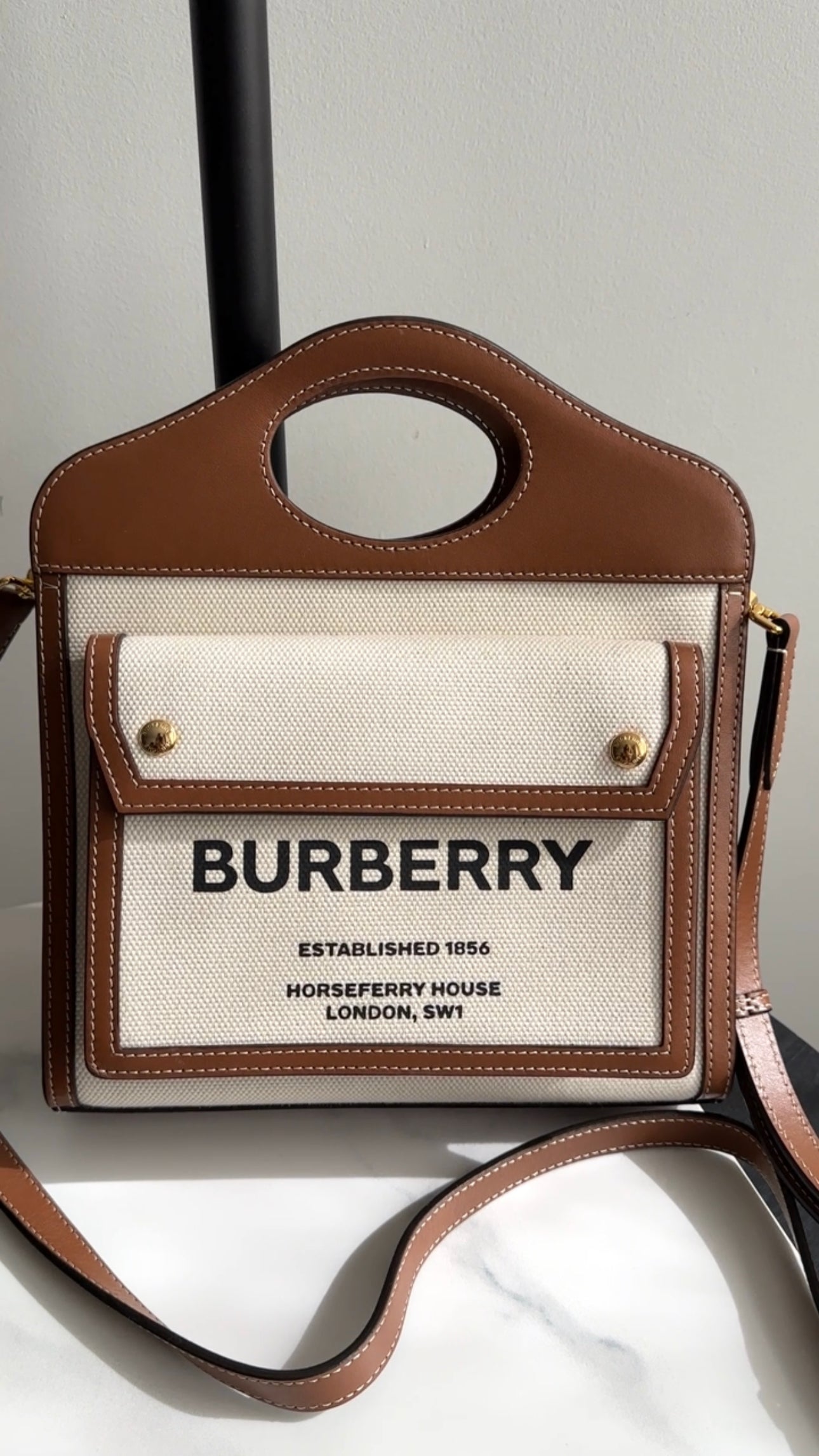 Burberry Small Canvas and Leather Pocket Bag - Stylish Crossbody Bag for Women | Perfect for Everyday Use, Travel & Casual Outings
