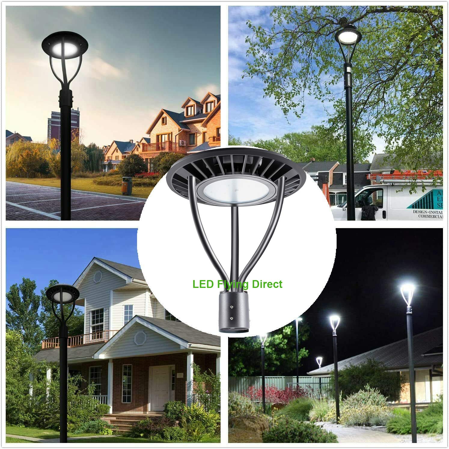 Dusk to Dawn LED Post Top Pole Lights - 20W/30W/40W/60W Selectable, 3000K/4000K/5000K Adjustable CCT - ETL & DLC Approved Outdoor Lighting for Garden, Pathway, School & Street - Energy Efficient Commercial & Residential Area Lights