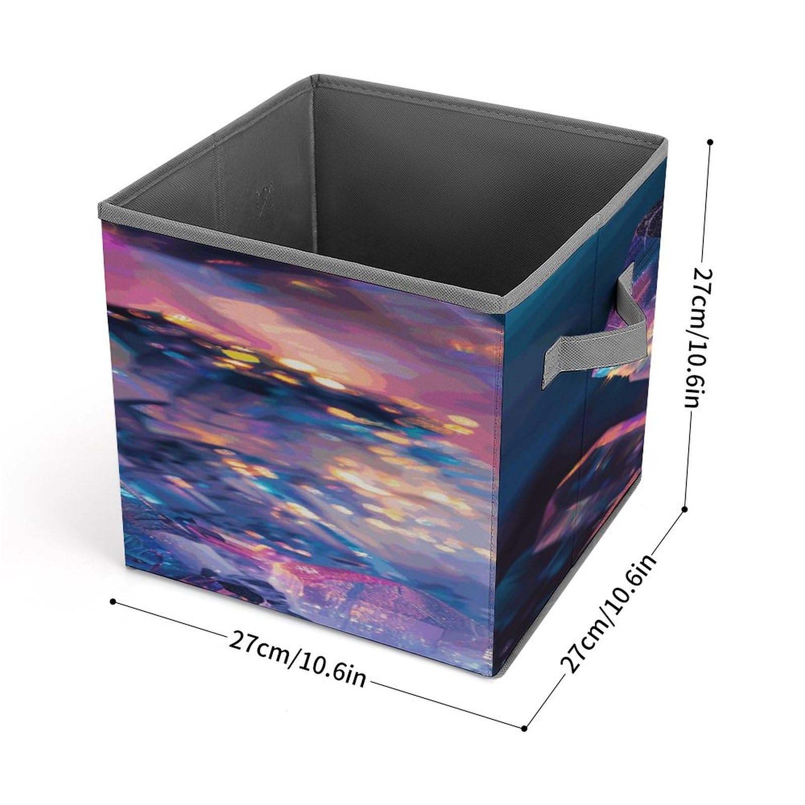 Iridescent Crystal Rock Printed Collapsible Storage Cubes - 10.6×10.6 Inch Foldable Organizer Bins with Handles for Home, Office & Closet Organization | Space-Saving Storage Solution for Toys, Books & Accessories