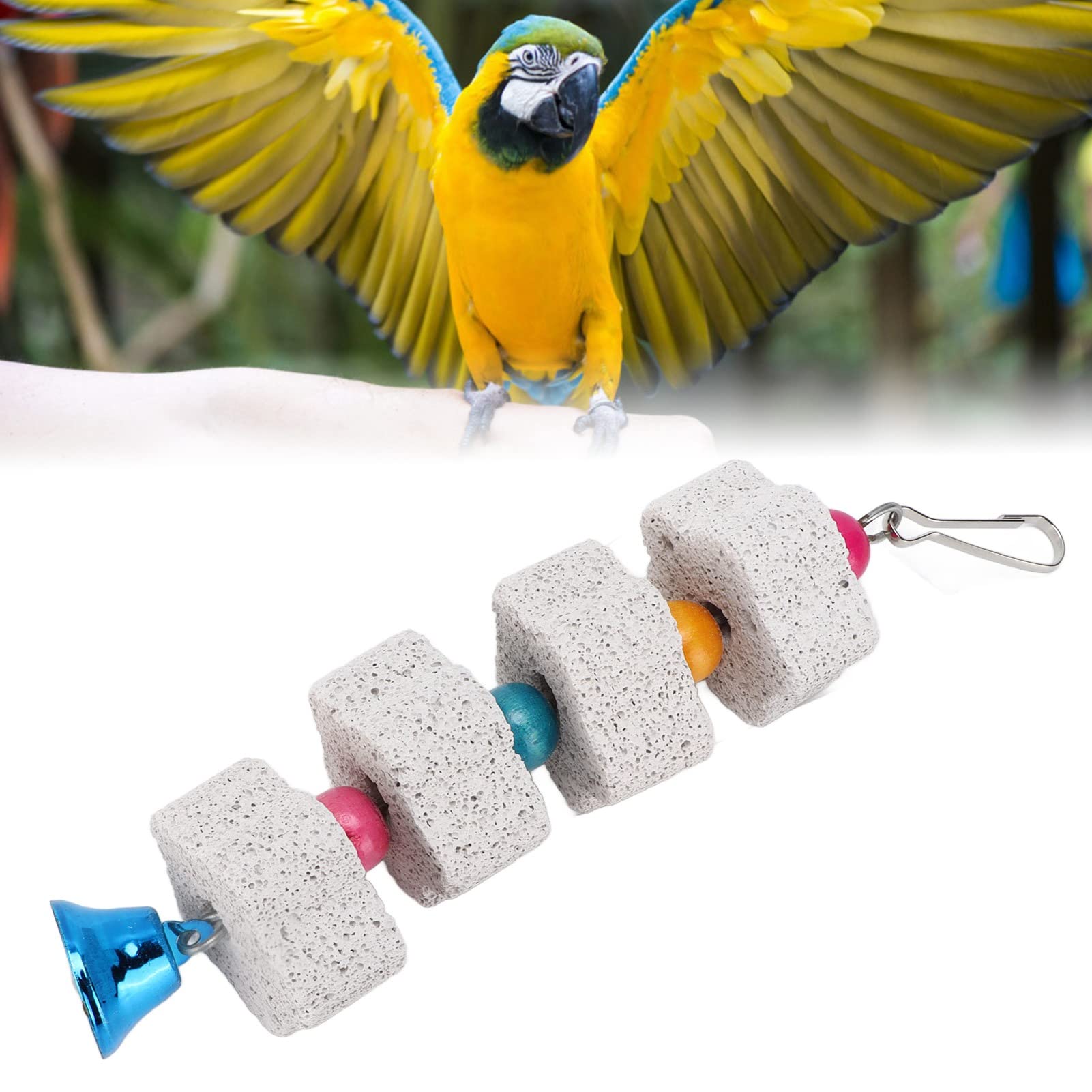 Premium Bird Beak Grinding Stone - Calcium Enriched Chew Toy with Bell | Natural Beak Care for Parakeets, Cockatiels & Small Pets | Cage Hanging Entertainment & Dental Health Accessory | Perfect for Playtime & Stress Relief
