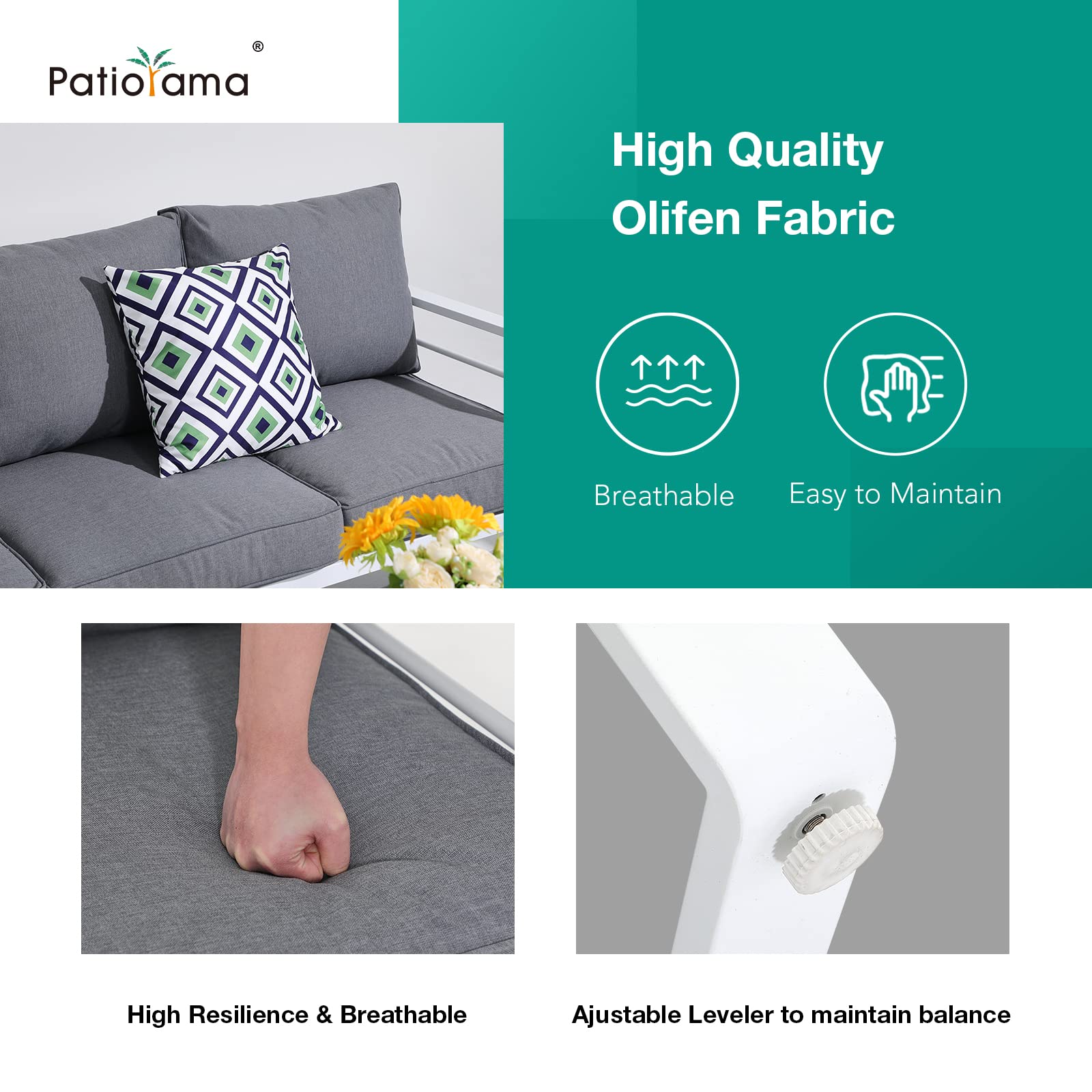 Patiorama Aluminum Patio Furniture Set - All-Weather Outdoor Loveseat with Olefin Cushions, 2-Seater Sofa Couch, 600 lbs Capacity, Deep Seating (Grey Cushion) - Perfect for Deck, Garden, Poolside & Backyard Relaxation