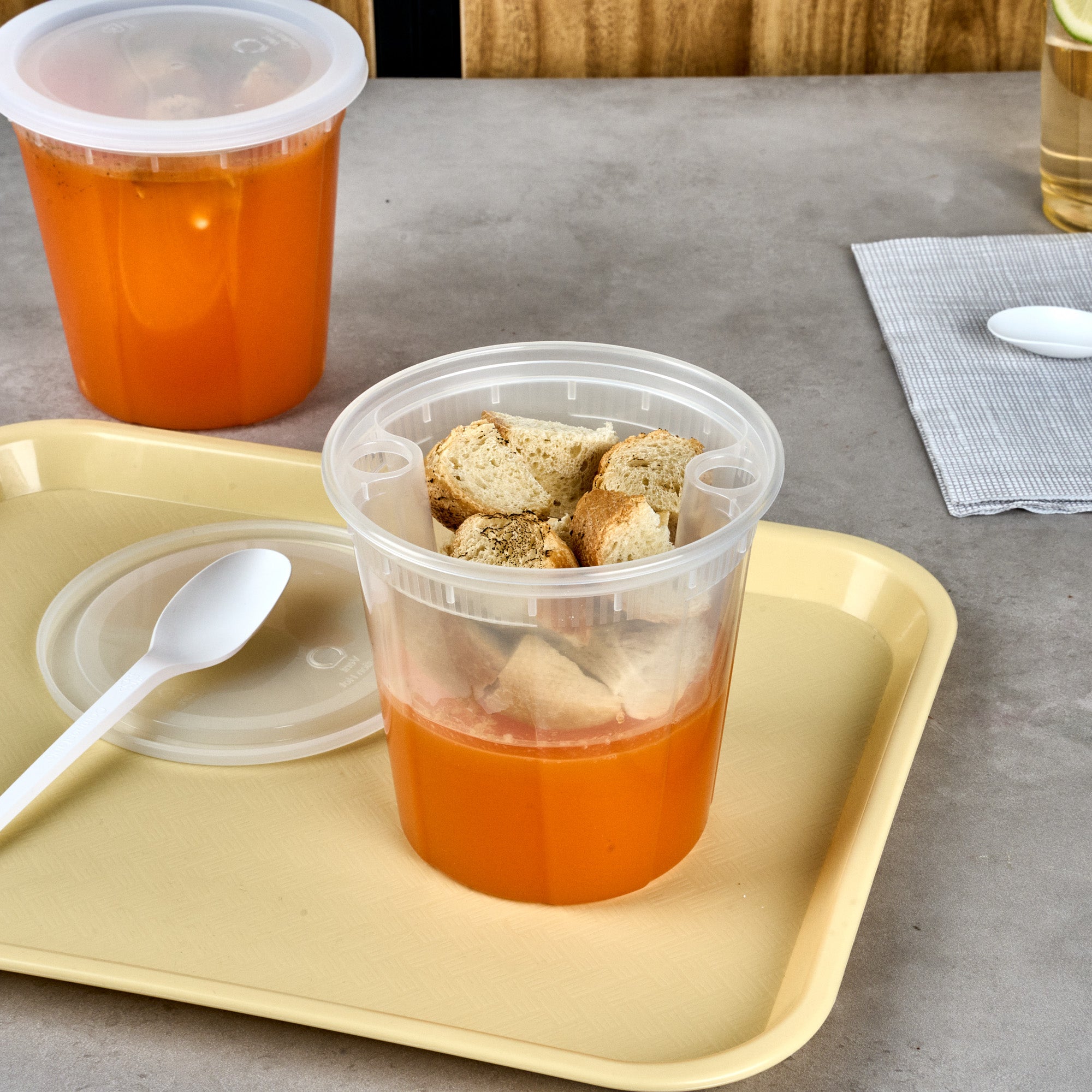 **16 oz Round Clear Plastic Soup Container Insert - Fits 32, 40 & 48 oz Containers, Microwave Safe, Bulk 100-Pack - Ideal for Takeout, Catering & Food Storage**