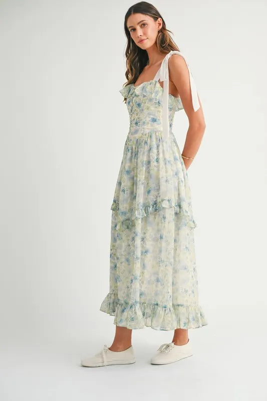 Floral Print Summer Midi Dress with Adjustable Shoulder Straps - Perfect for Beach Vacations, Garden Parties & Casual Outings