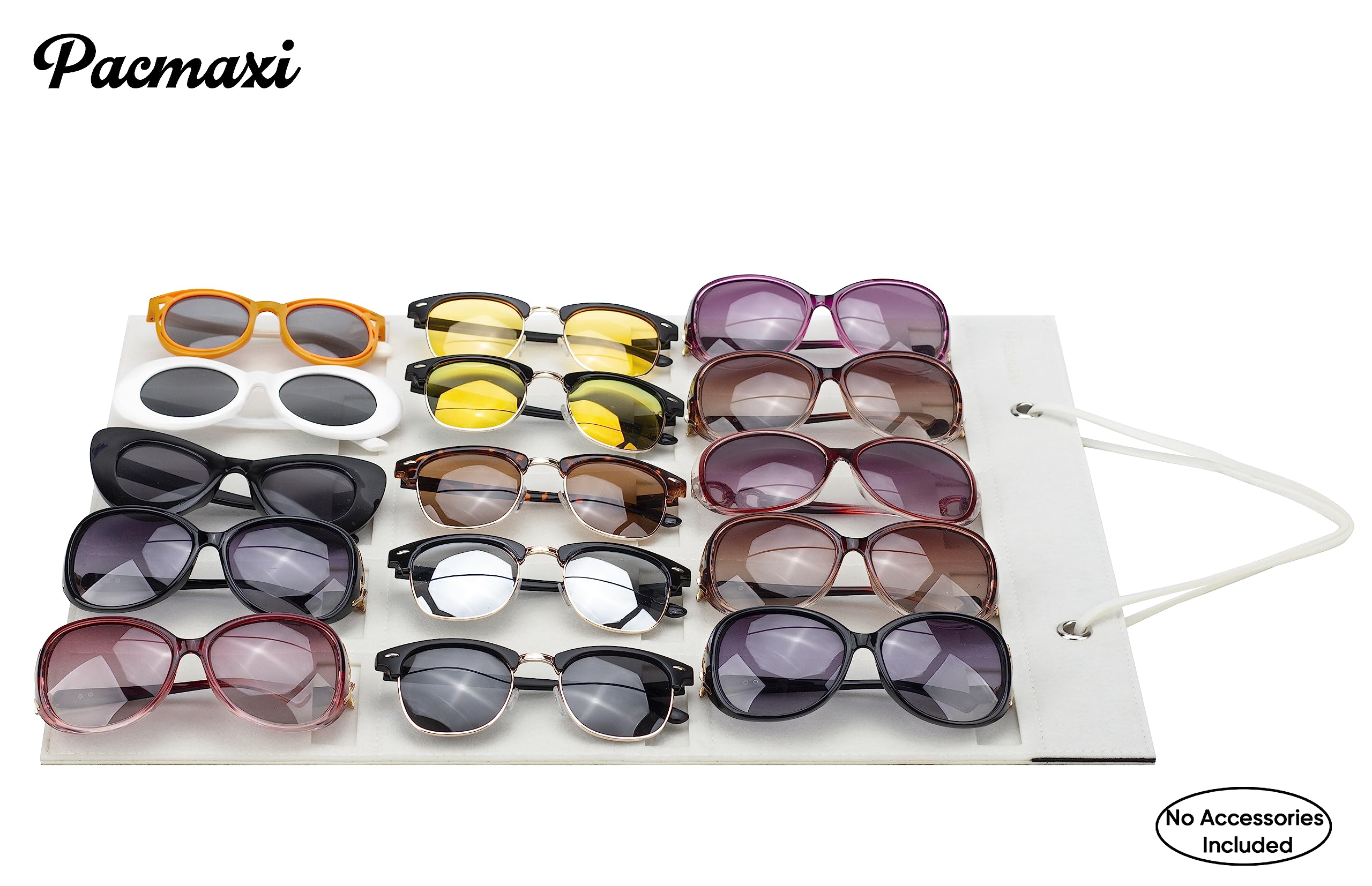 PACMAXI 15-Slot Sunglasses Organizer Wall Mount - Eyeglasses Storage Holder & Display for Sunglasses, Glasses, and Eyewear (Ivory White) - Perfect for Bedroom, Bathroom, Office, or Retail Store Organization
