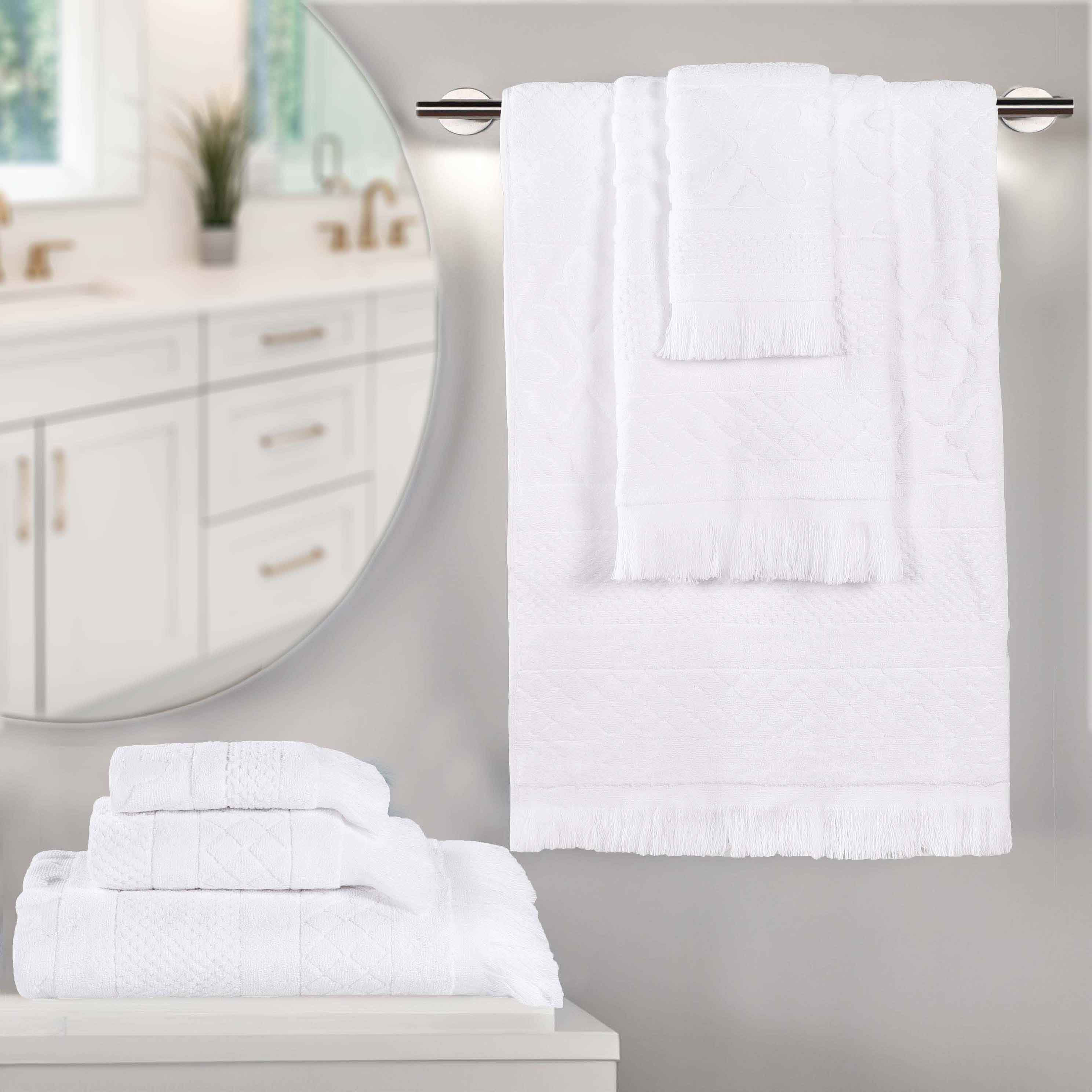 Rolla Cotton Geometric Jacquard Plush Soft Absorbent 6-Piece Bath Towel Set - Luxury Spa & Bathroom Essentials for Home, Hotel, and Gym Use