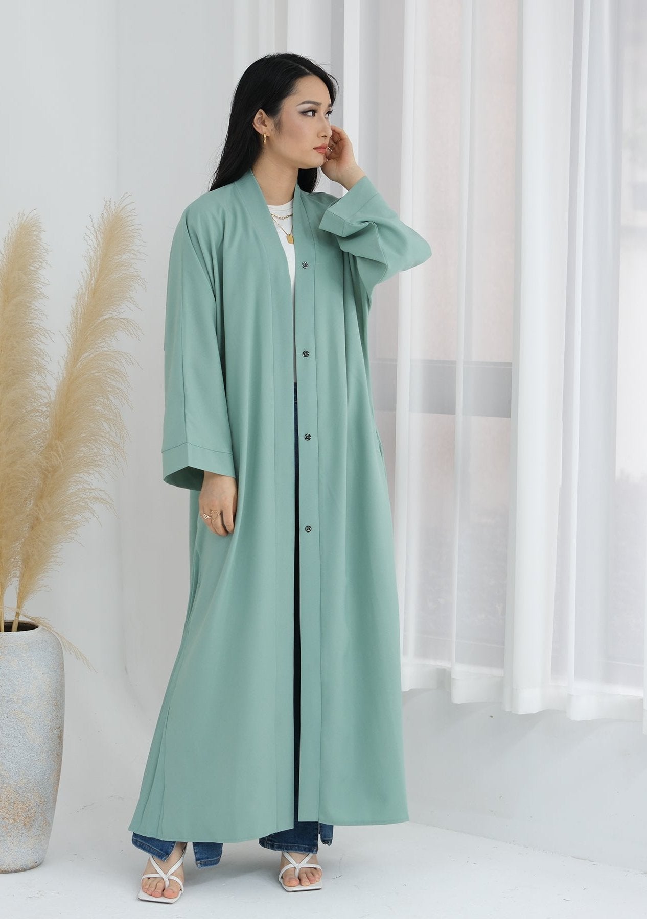 Hera Open Abaya Kimono - Lightweight Flowy Mint Green Cover-Up for Women | Perfect for Beach, Vacation & Boho Fashion