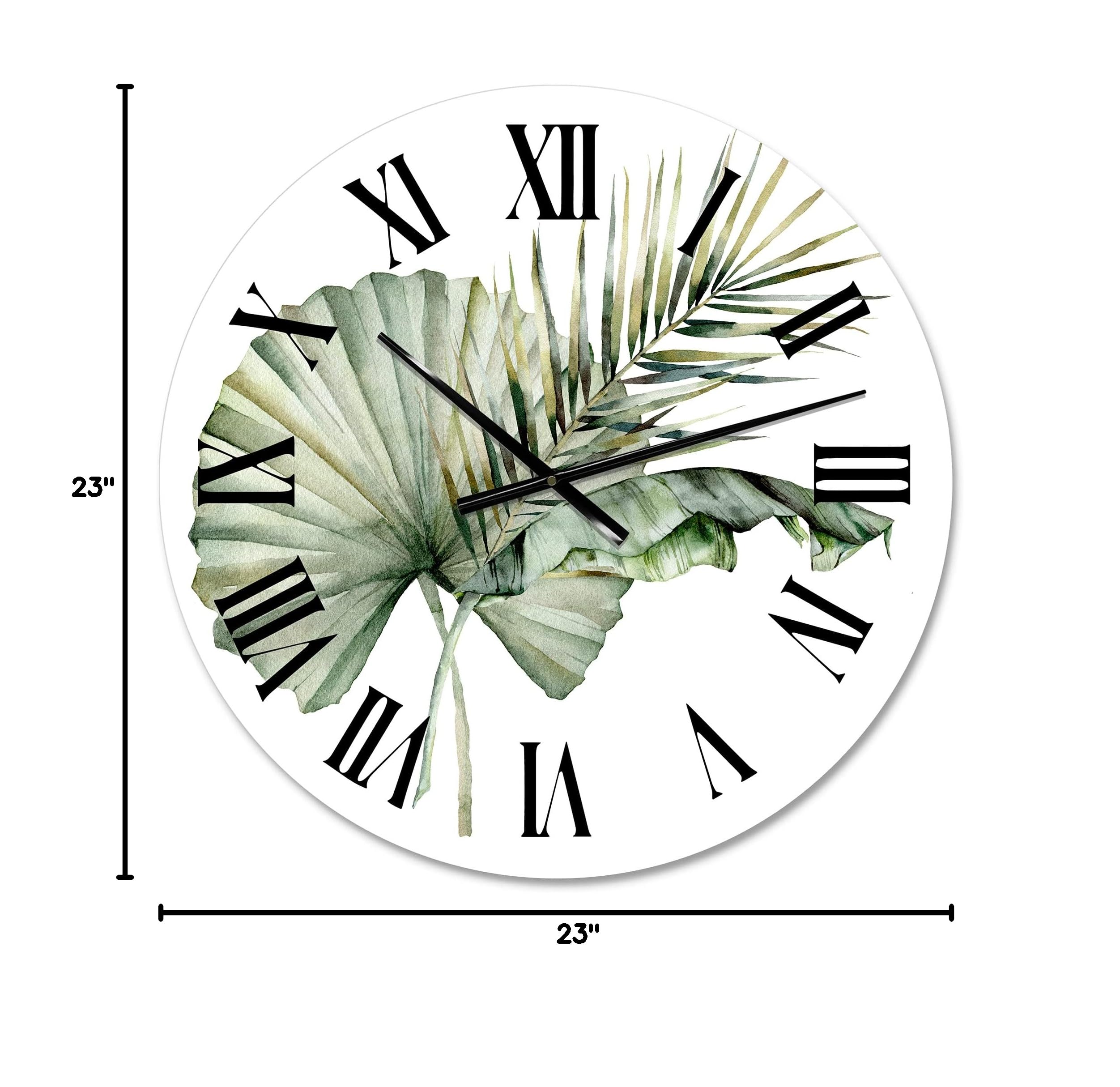 DesignQ Traditional Wall Clock - Tropical Bouquet with Banana Palm & Coconut Leaves - Large Floral Botanical Wall Clock for Bedroom, Living Room & Office Decor - Perfect for Home, Office & Gift Giving