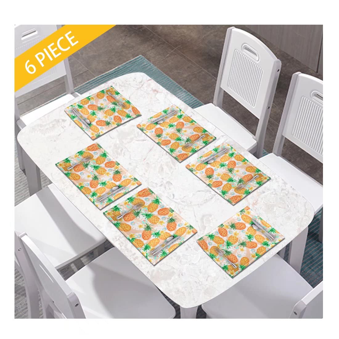GIFTPUZZ Sunflower Blue Stripe Placemats Set of 4 - Heat Resistant PVC Table Mats for Dining & Kitchen - Washable, Non-Slip, Stain Resistant Vinyl Placemats - Perfect for Everyday Meals, Dinner Parties & Home Decor