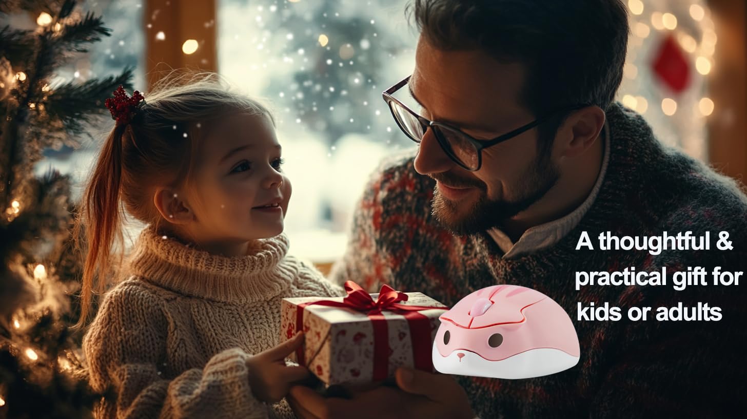 Bluetooth Wireless Mouse - Cute Hamster Shape, Silent & Lightweight, Pink Kawaii Design for PC, Laptop, Mac, iPad Pro, MacBook Pro/Air - Perfect for Gaming, Office, School & Gift for Women, Men, Kids, Boys & Girls