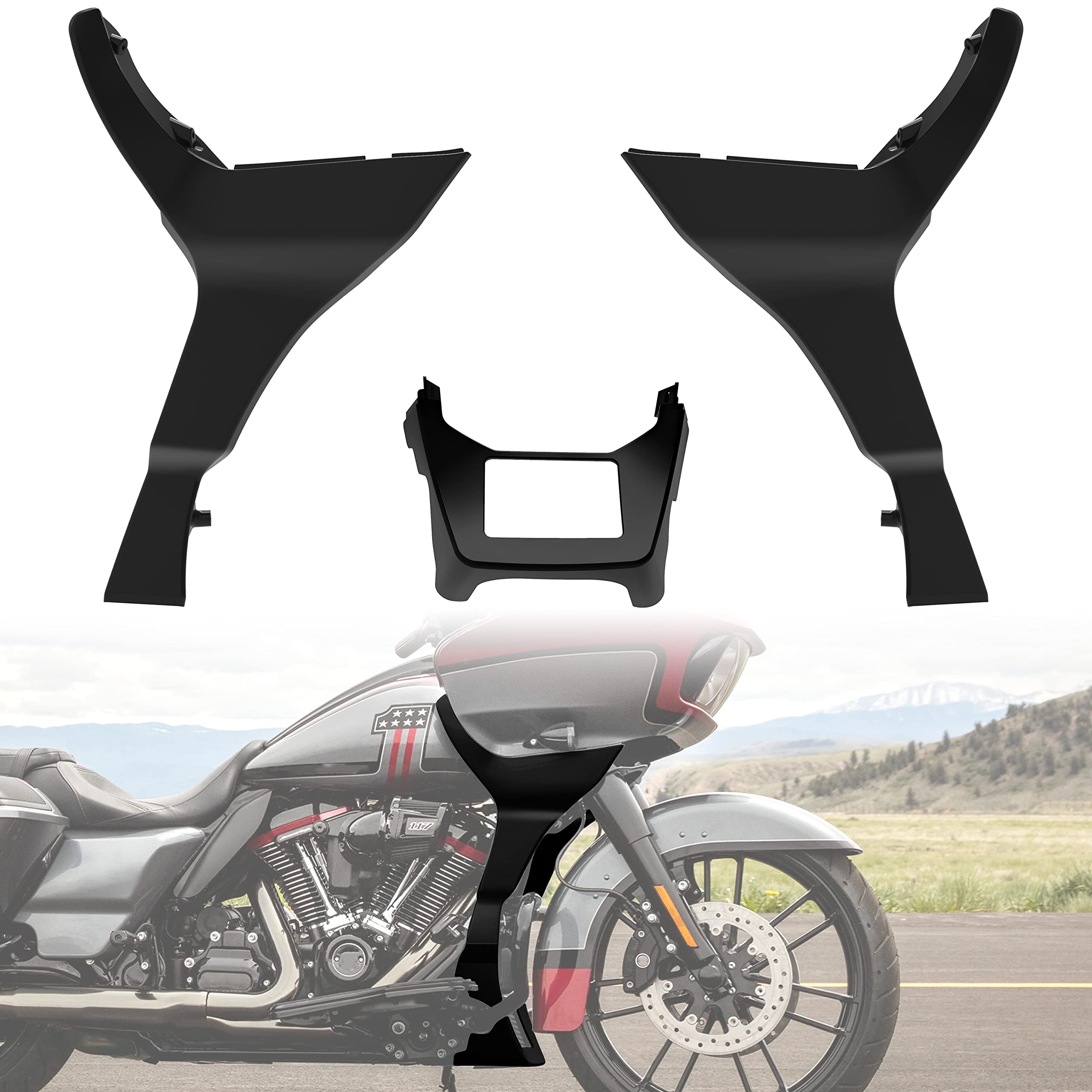 Glossy Black Side Fairing Spoilers Cover Kit for Harley Road Glide 2017-2023 - Extended Airing Chin Spoilers - Motorcycle Wind Protection & Style Upgrade for Road Trips & Cruising