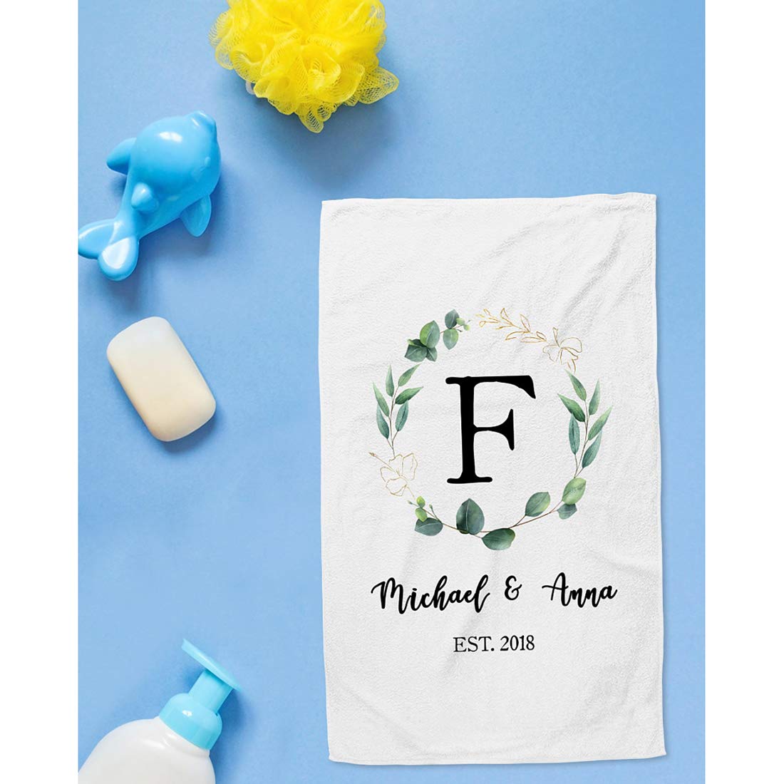 Custom Name & Year Personalized Leaf Wreath Hand Towel - Soft White Decorative Housewarming Gift for Kids, Girls, Boys, Men & Women - Perfect for New Homes, Guest Bathrooms, Christmas & Thanksgiving Celebrations