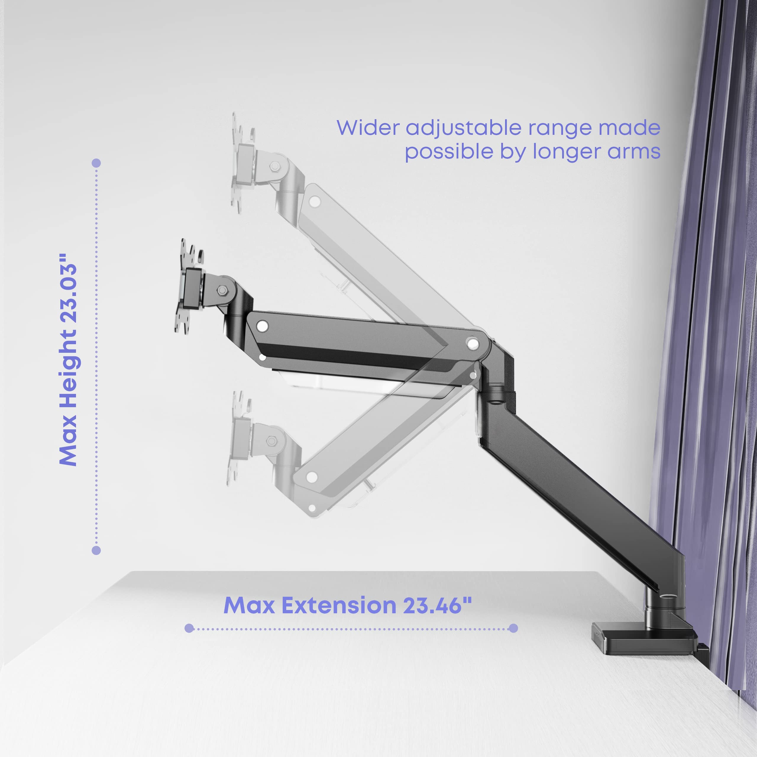 Premium Heavy Duty Monitor Arm for Ultrawide Screens up to 49 Inch & 39.6lbs - Ergonomic Aluminum Single Desk Mount Stand with Gas Spring, VESA 75x75/100x100 - Perfect for Home Office, Gaming & Workspace Setup