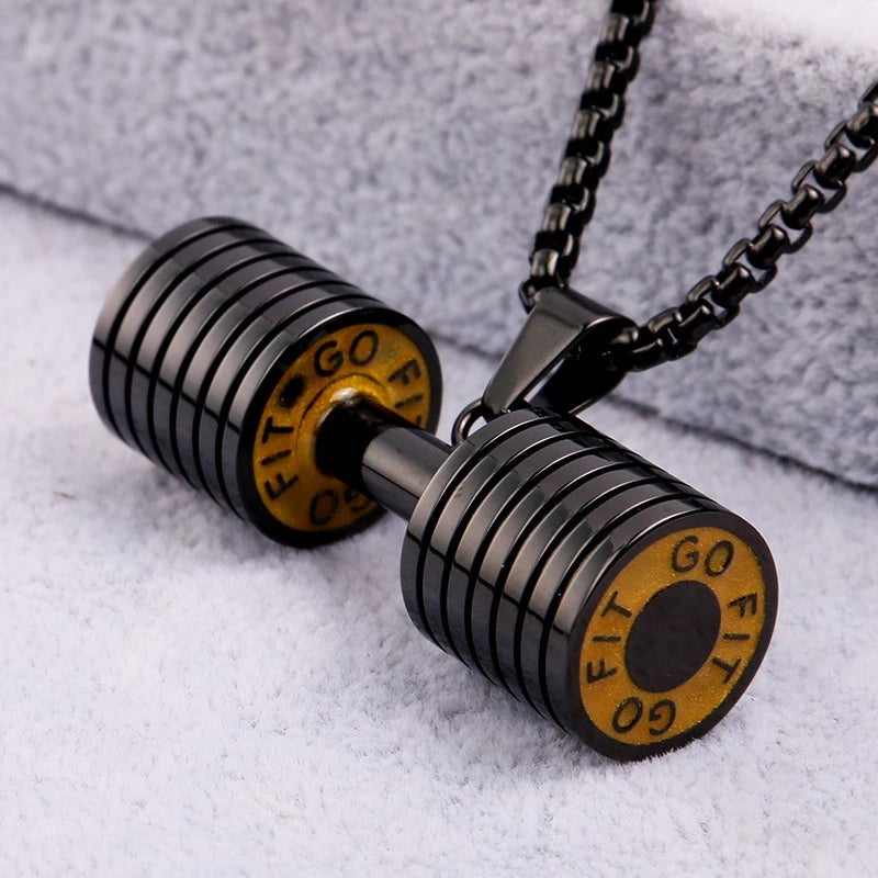 Titanium Steel Dumbbell Pendant Necklace for Men - Gym & Fitness Jewelry Gift - Perfect for Workout Enthusiasts, Bodybuilders, and Sports Lovers (Great for Gym, Weightlifting, and Casual Wear)