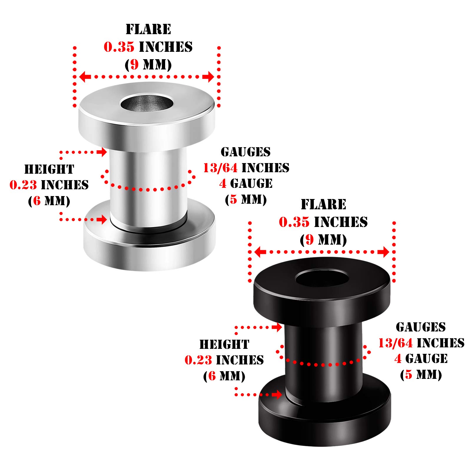 2 Pairs 316L Surgical Steel Screw Tunnels - Black Anodized Ear Stretching Plugs for Gauged Ears | Body Jewelry for Men & Women | Perfect for Daily Wear, Parties & Alternative Fashion