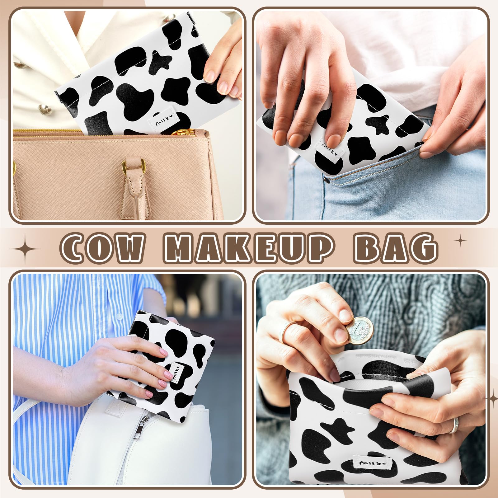 2 Pack Cute Cow Print Makeup Bags for Women - Waterproof Cosmetic Organizer Pouch, Portable Travel Toiletry Bag Set with Highland Cow Design - Perfect for Purse, Gym, Travel & Daily Makeup Storage Accessories