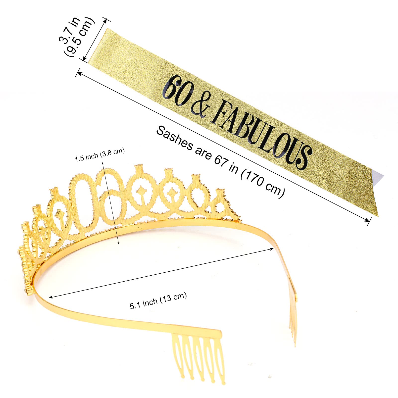 60th Birthday Sash & Tiara Set - Gold Rhinestone Crown for Women - 60th Birthday Party Decorations - Perfect for Milestone Celebrations, Photo Props & Special Occasions