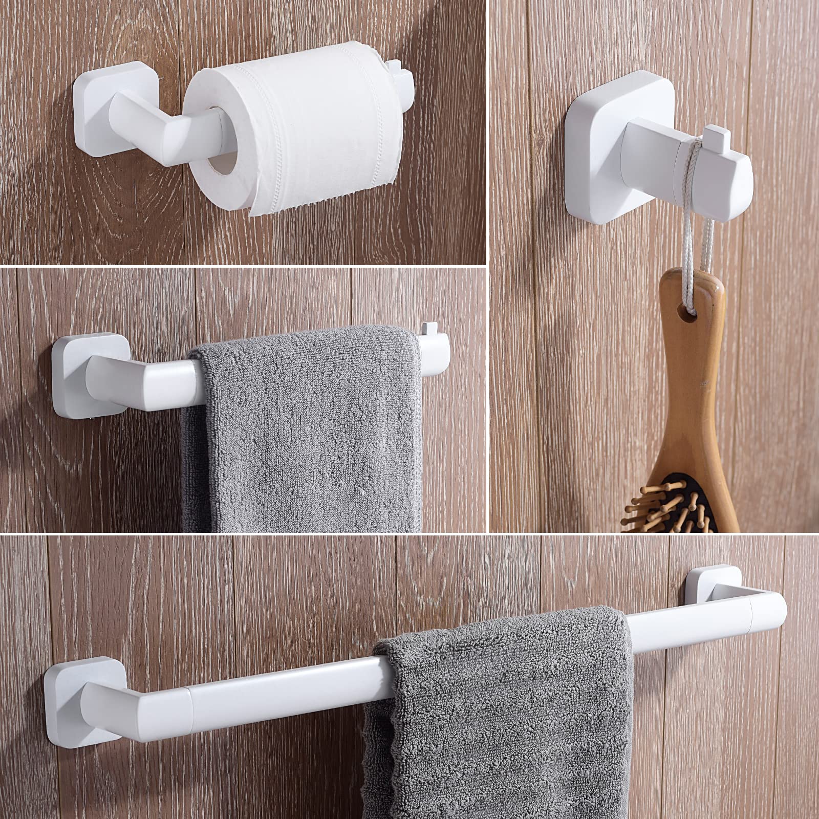 4-Piece Stainless Steel Bathroom Hardware Set - Wall Mounted Towel Bar, Towel Rail & Cloth Rack - Modern White Bathroom Accessories for Home, Hotel & Spa Decor