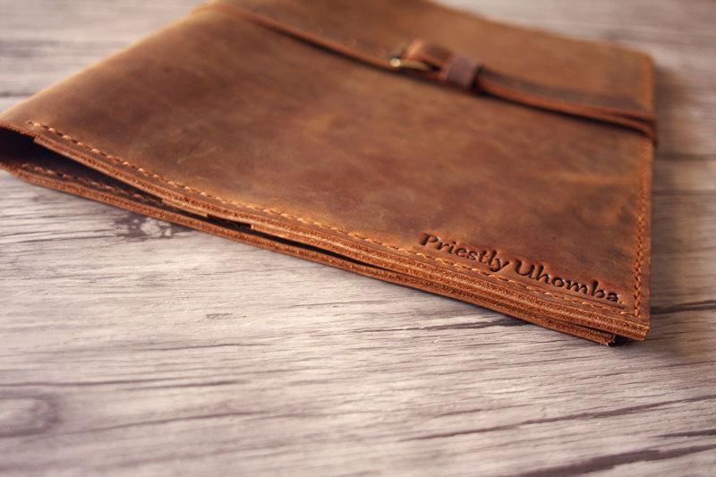 Premium Custom Embossed Genuine Brown Leather Portfolio Holder - Professional Document Organizer for Business Meetings & Executive Gifts