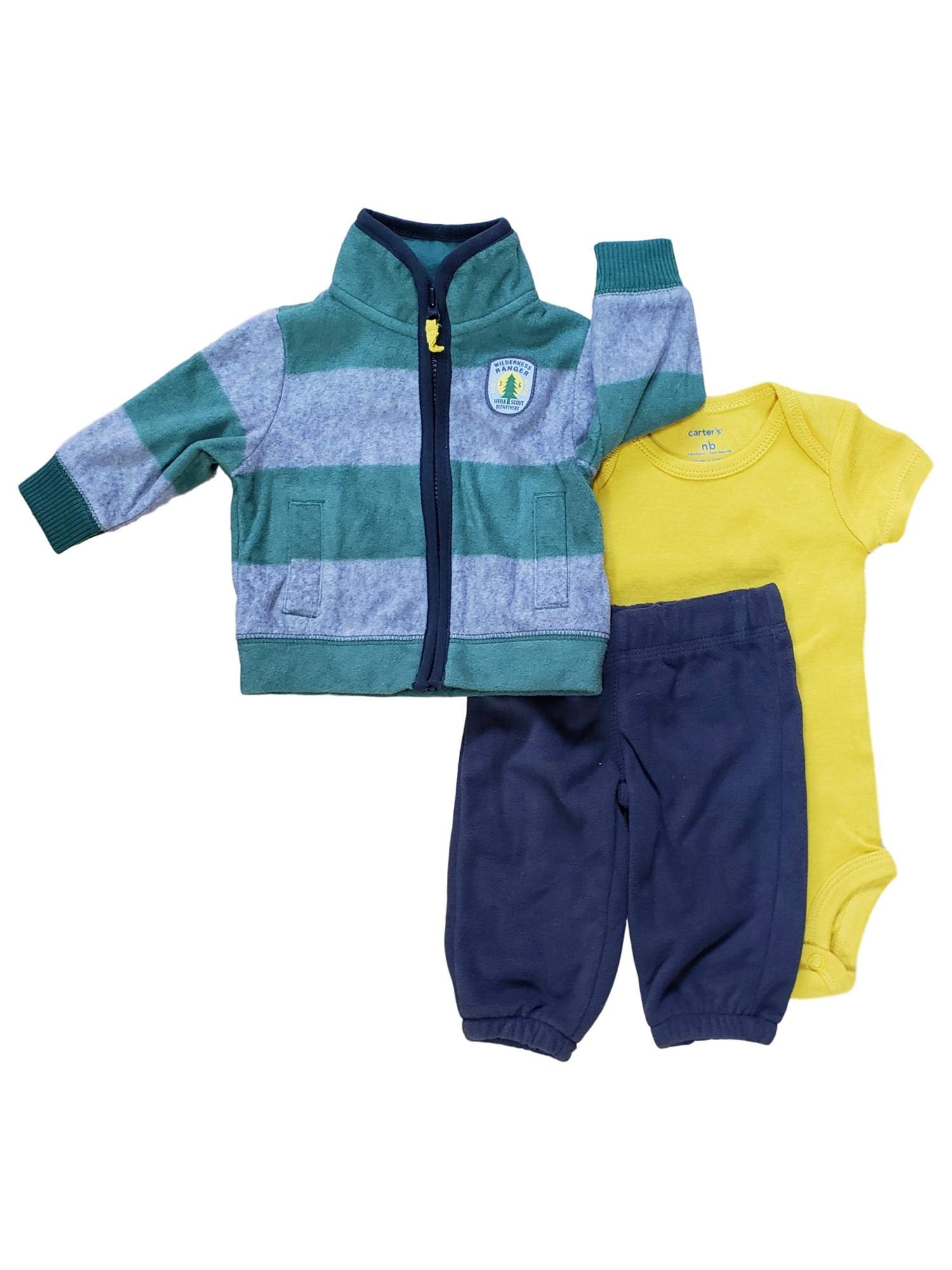 Carters Boys 3-Piece Microfleece Cardigan Set - Wilderness Ranger Print - Soft & Warm Newborn Outfit for Baby Boys | Perfect for Winter, Fall & Cozy Family Outings