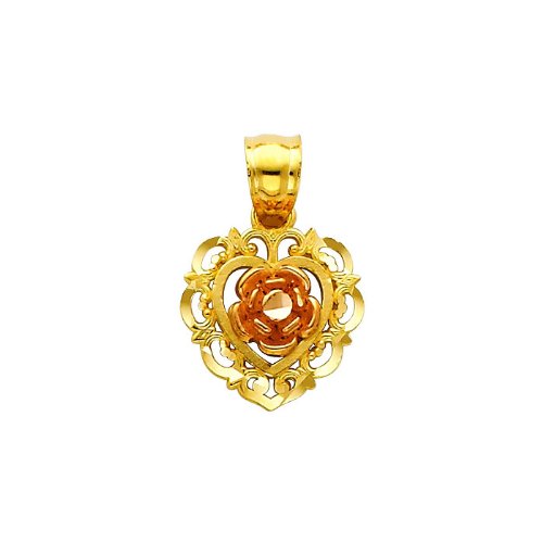 14K Tri-Color Gold Flower Pendant Necklace with 1.2mm Cable Chain - Elegant Jewelry Gift for Women, Perfect for Weddings, Anniversaries & Special Occasions